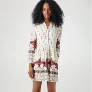 Topshop Cream Long Sleeve V-Neck Button Sundress